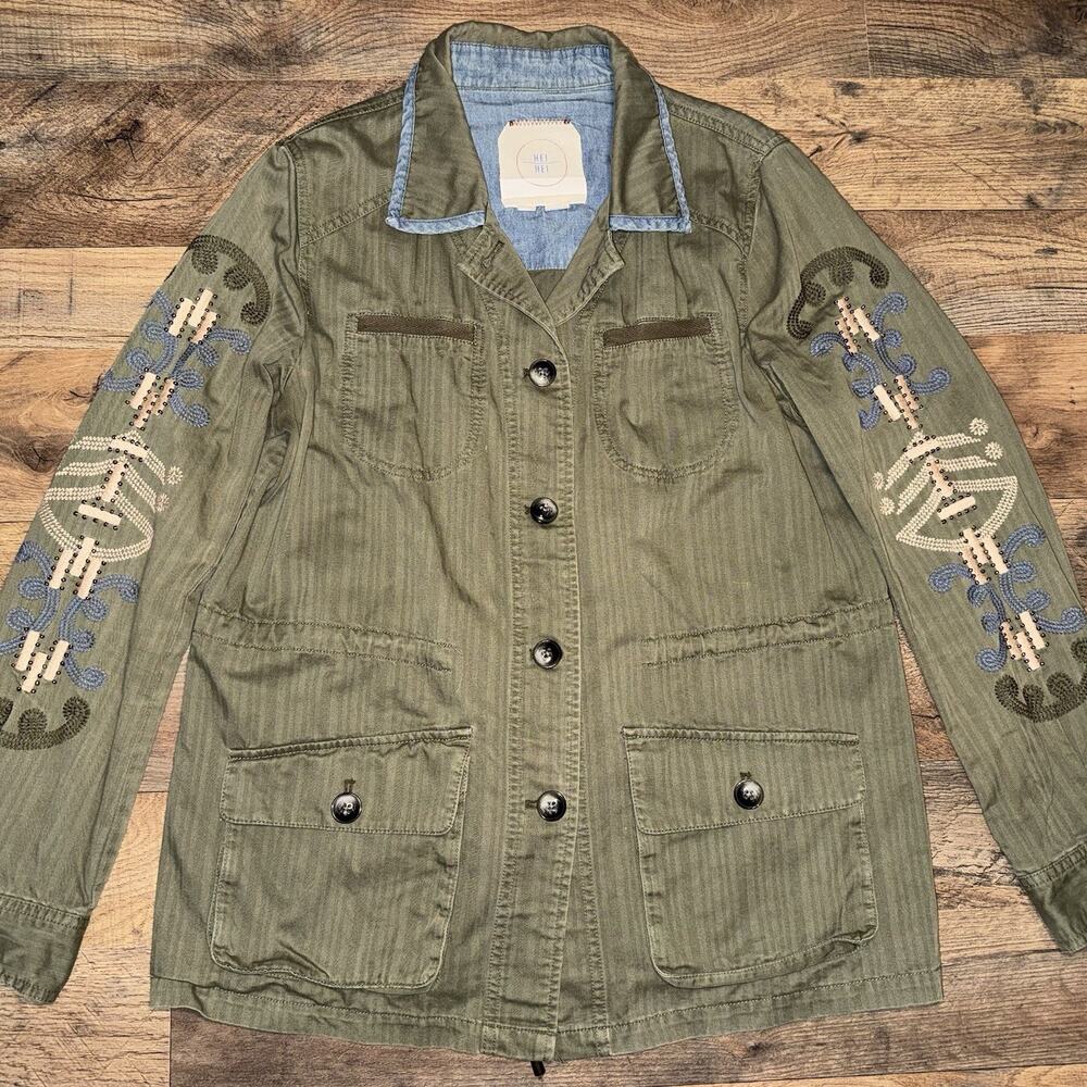 Anthropologie HEI HEI Green Patchwork Utility Jacket Women's Small Boho